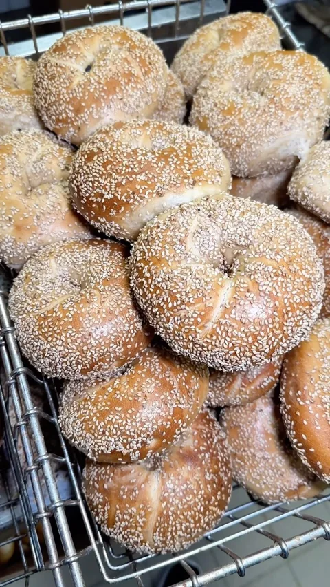 Freshly baked hand-rolled bagels