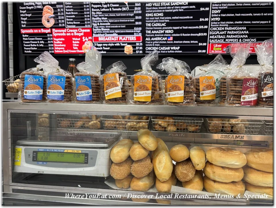 Bagels, coffee and the menu at the counter